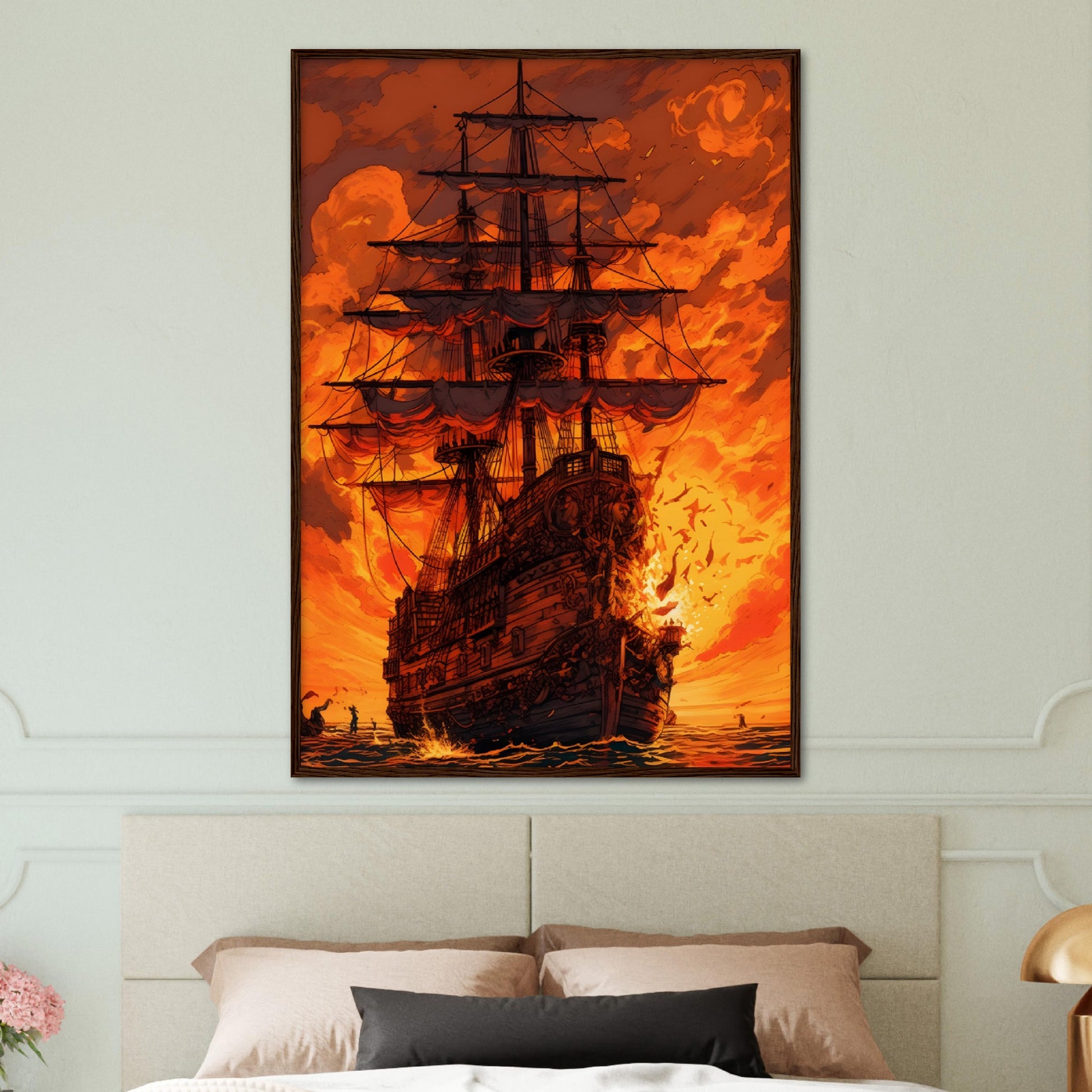 Sunset Raid on the High Seas - Wood Frame Museum Paper - Dragons Fable