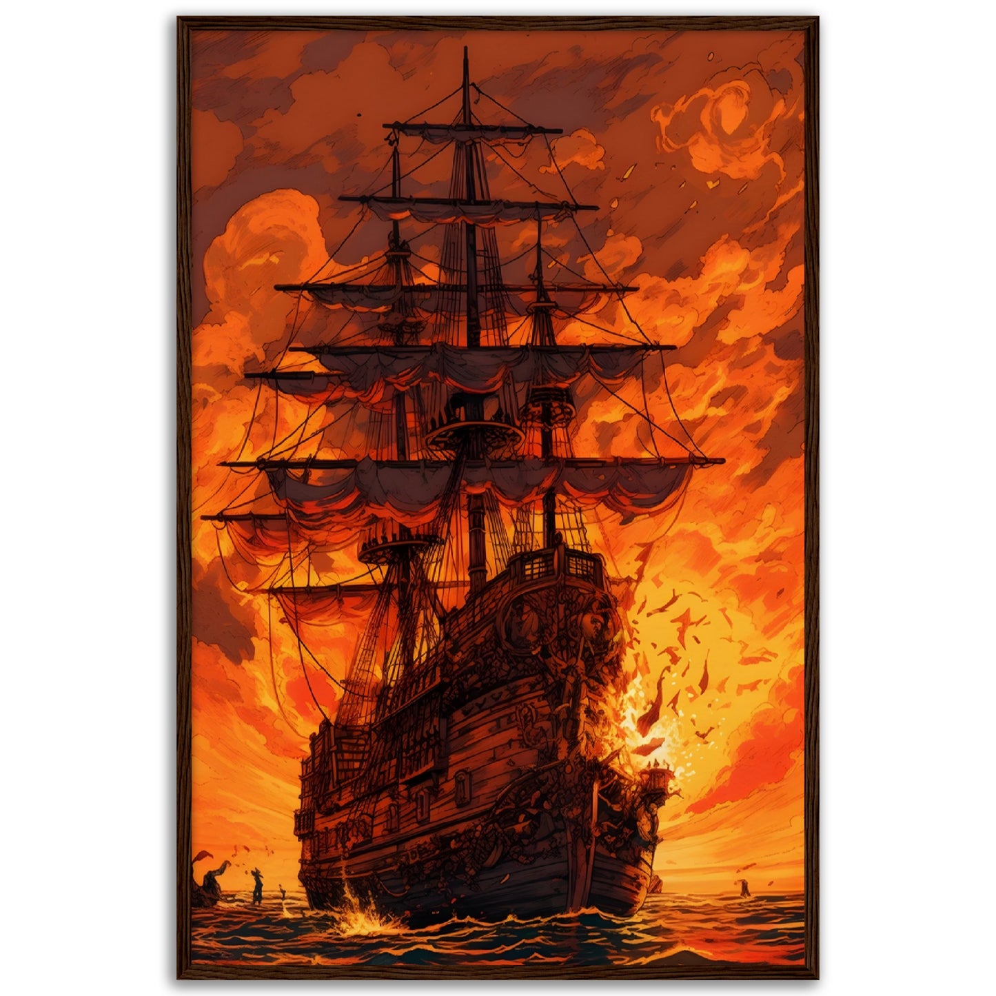 Sunset Raid on the High Seas - Wood Frame Museum Paper - Dragons Fable