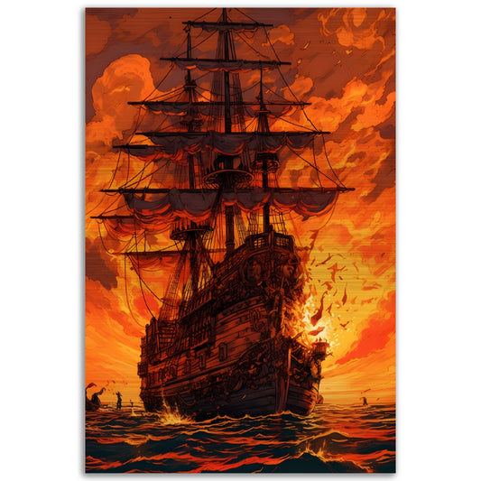 Sunset Raid on the High Seas - Brushed Aluminum Print - Dragons Fable