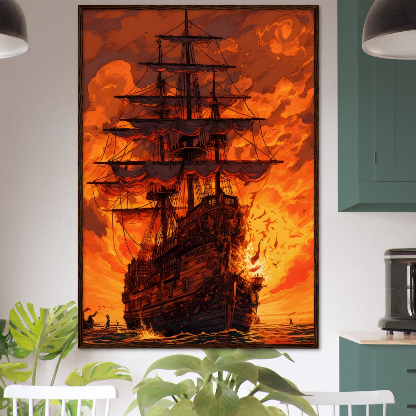 Sunset Raid on the High Seas - Wood Frame Museum Paper - Dragons Fable