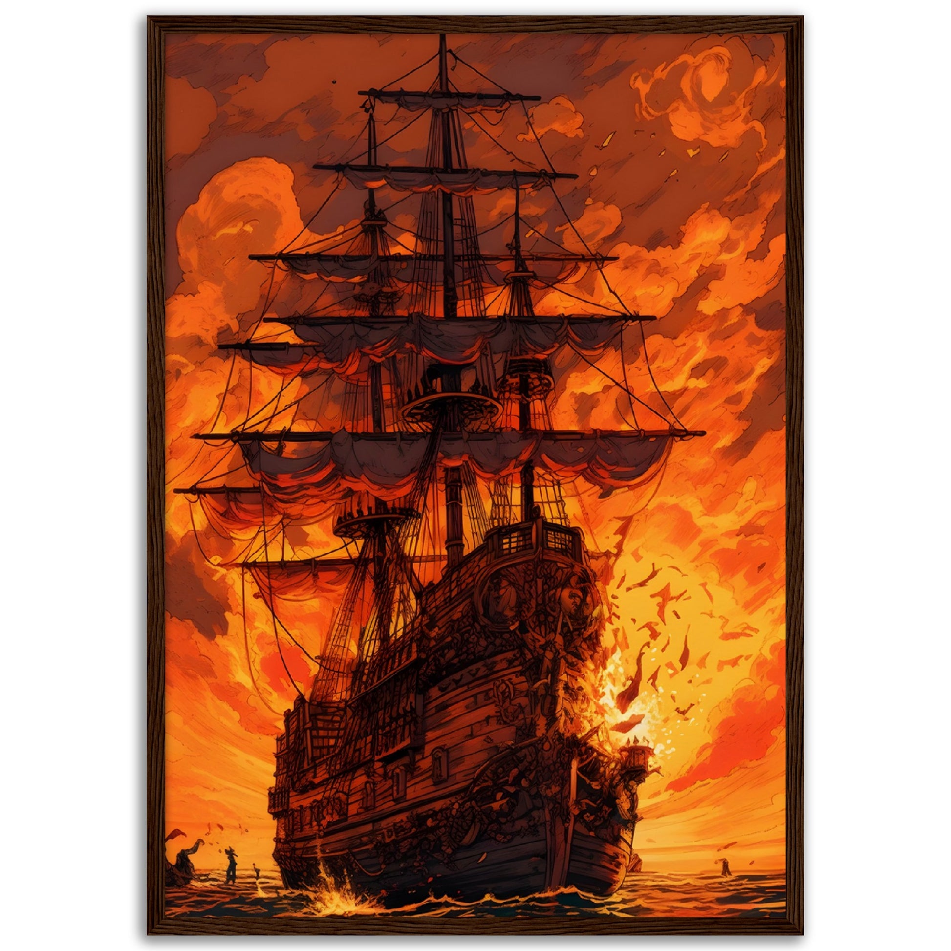 Sunset Raid on the High Seas - Wood Frame Museum Paper - Dragons Fable