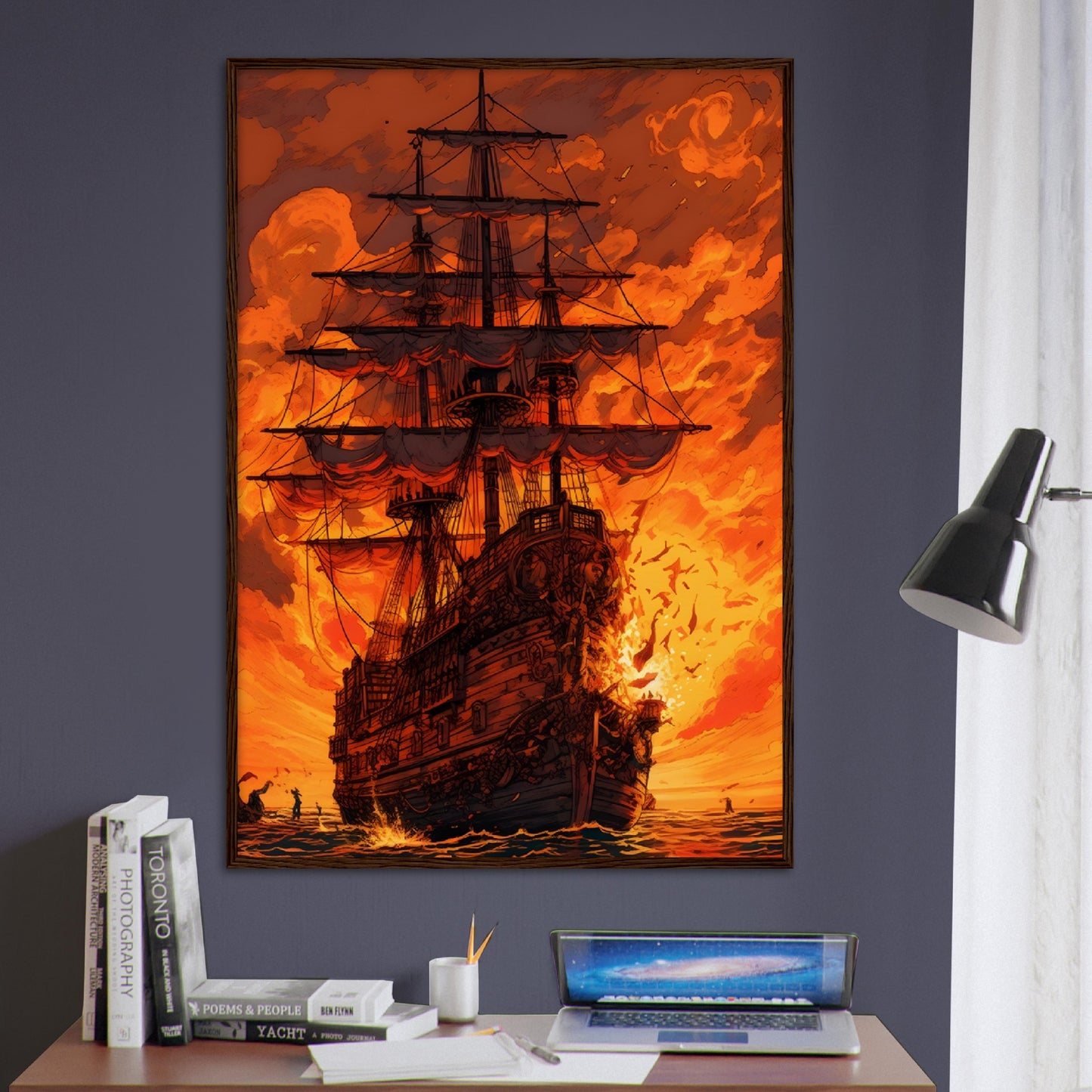 Sunset Raid on the High Seas - Wood Frame Museum Paper - Dragons Fable