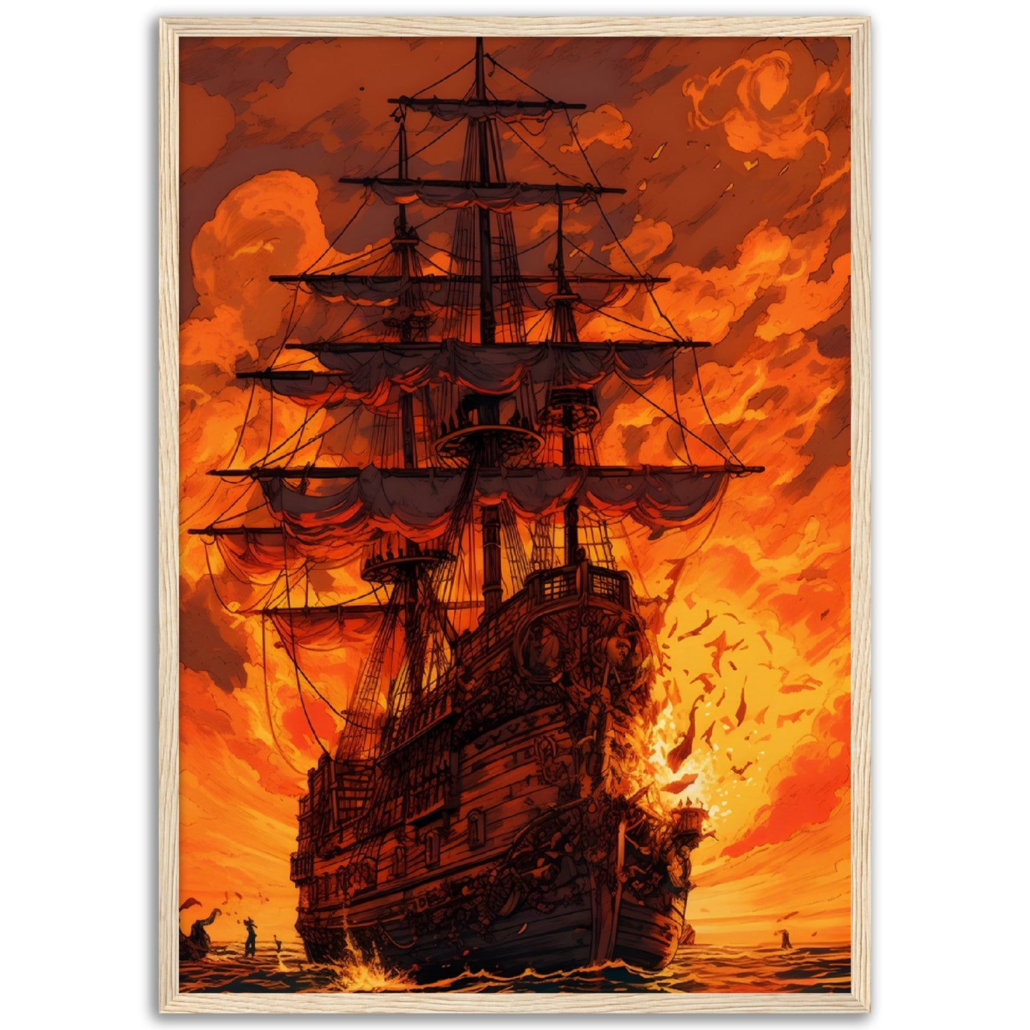 Sunset Raid on the High Seas - Wood Frame Museum Paper - Dragons Fable