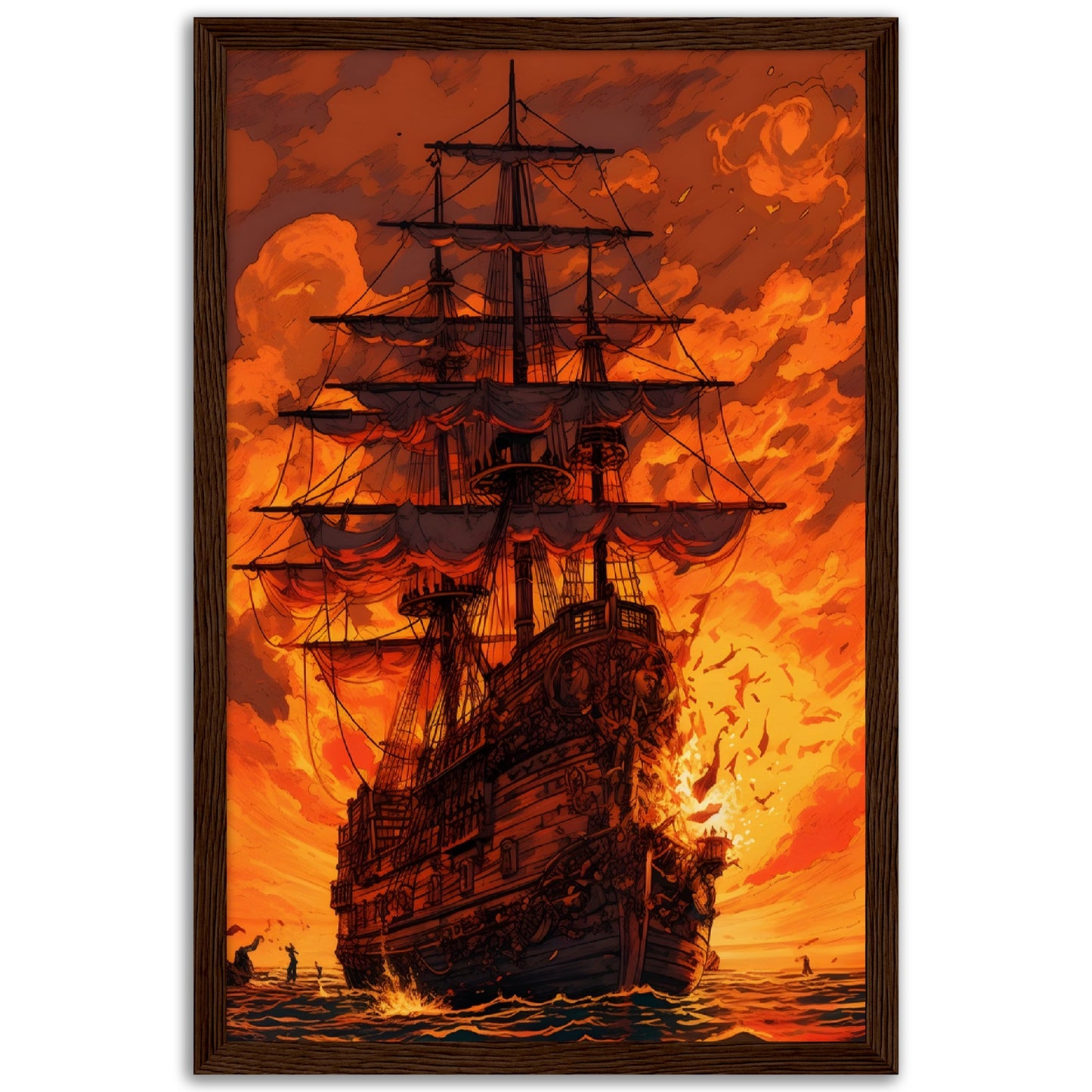 Sunset Raid on the High Seas - Wood Frame Museum Paper - Dragons Fable