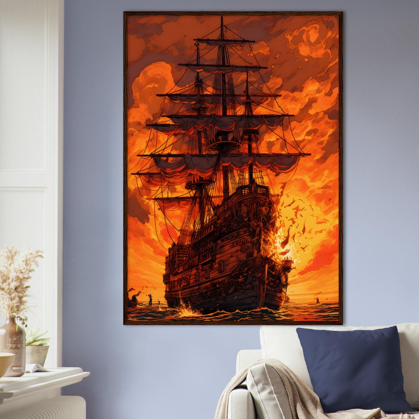 Sunset Raid on the High Seas - Wood Frame Museum Paper - Dragons Fable